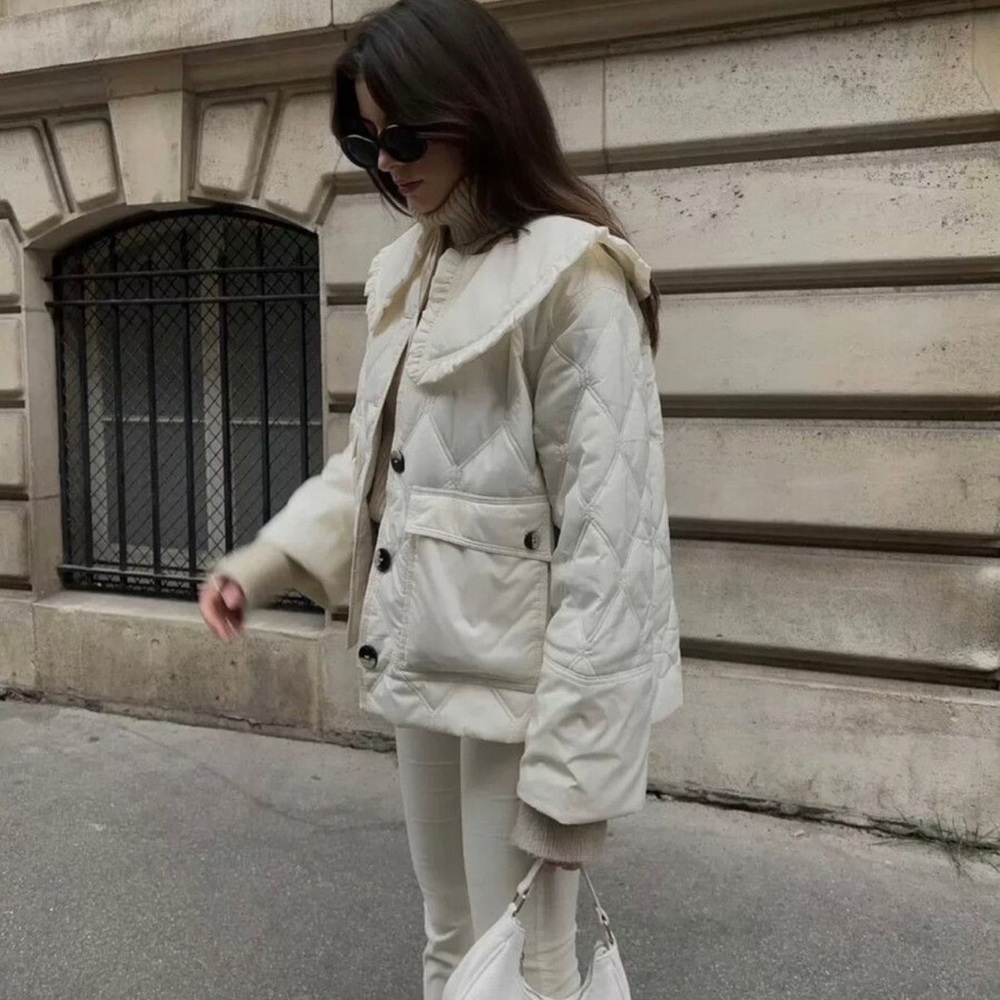 Ganni Women's White Quilted Puffer Jacket